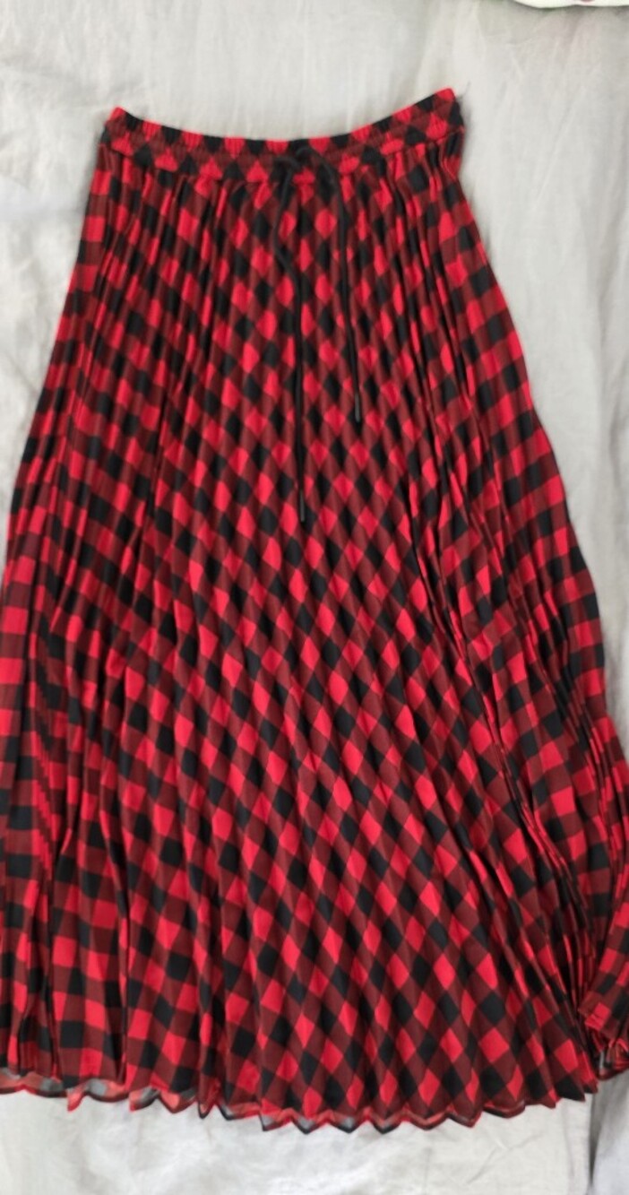 Woolrich x Target Red and Black Plaid Maxi Pleated Skirt, Size XS